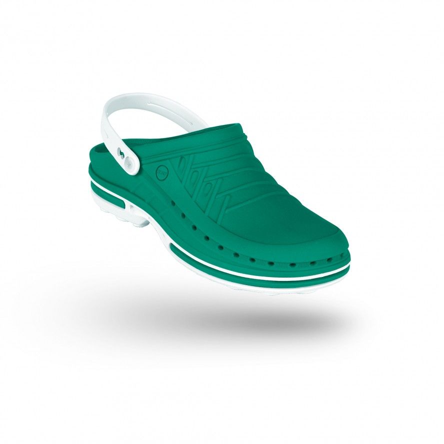 WOCK Green/White Theatre Clogs - Men and Women CLOG 06 w/ strap