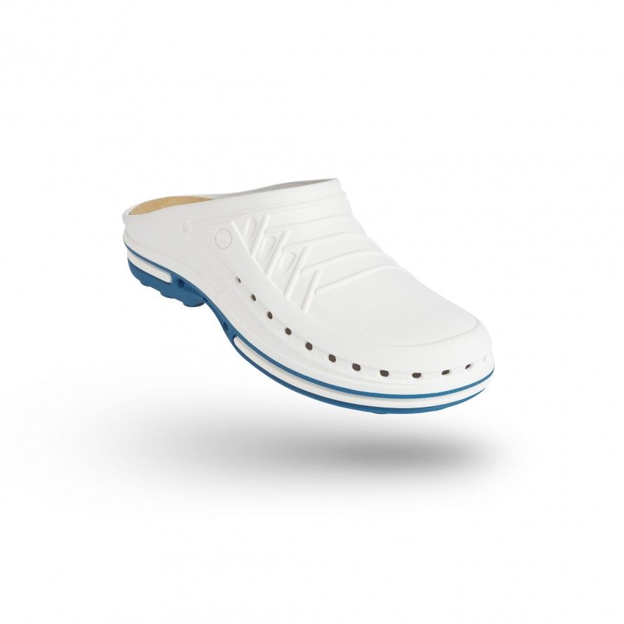 WOCK White/Blue Nursing Clogs CLOG 02 w/ Walksoft Insole