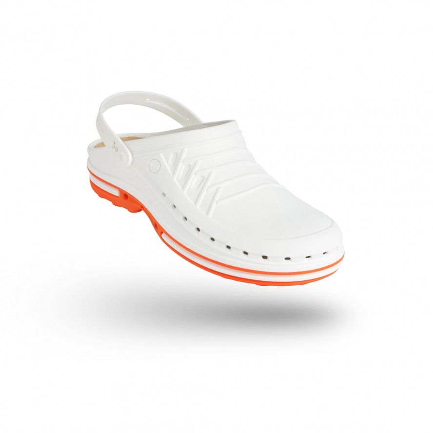 WOCK White/Orange Nursing Clog CLOG 01 w/ Strap & Comfort Insole