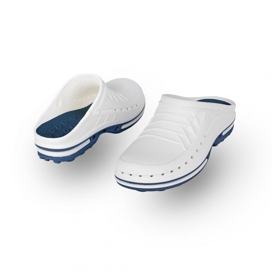 WOCK White/Blue Theatre Clogs - Men and Women CLOG 02